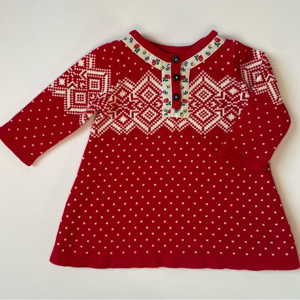 Hanna Andersson Sweater Dress Size 70 6 12 Months Red Holiday Nordic Winter